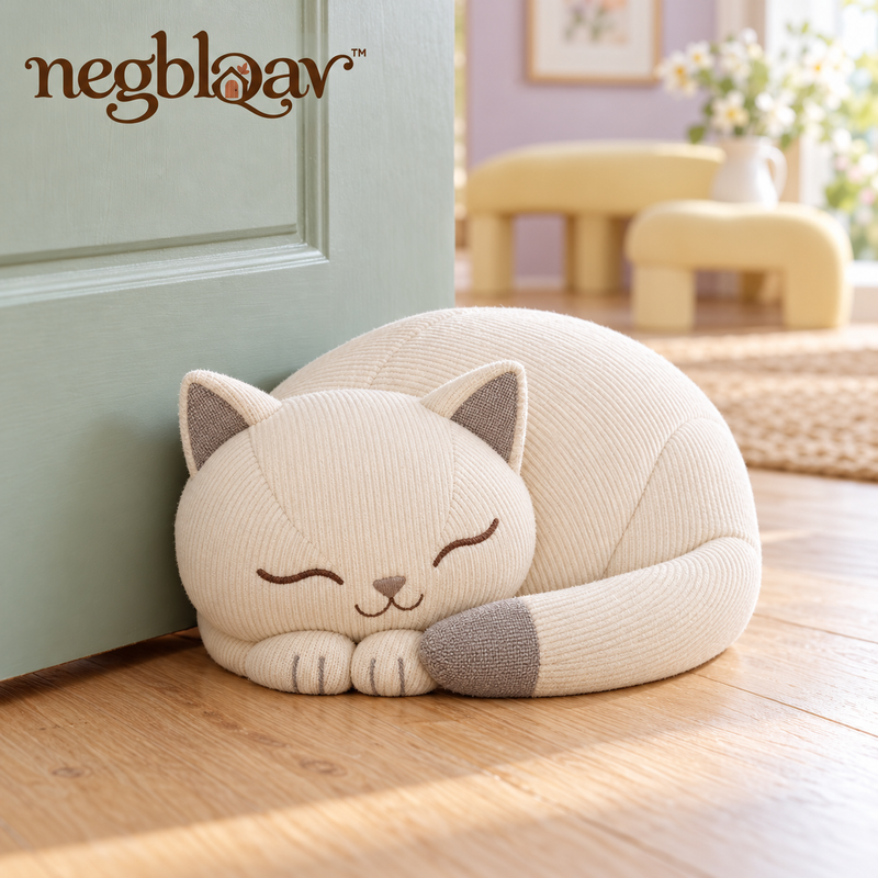 negblqav™ Mochi Curled Cat Weighted Door Stopper — Sleeping Cat Fabric Doorstop, Round Decorative Door Weight for Cozy Home Interiors