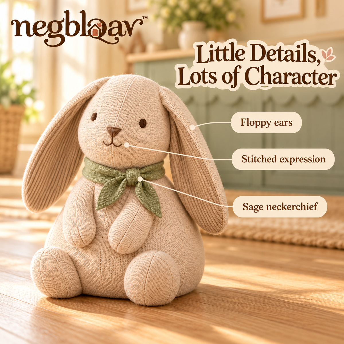 negblqav™ Bramble Bunny Weighted Door Stopper — Decorative Fabric Rabbit Doorstop for Interior Doors, Cozy Cottage Home Decor