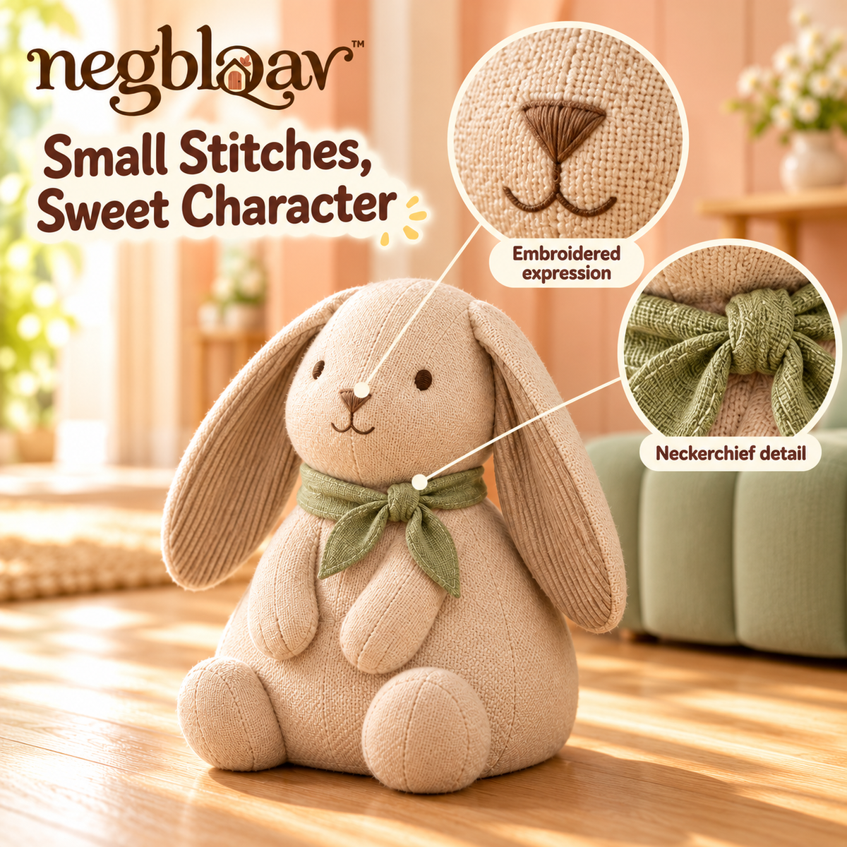 negblqav™ Bramble Bunny Weighted Door Stopper — Decorative Fabric Rabbit Doorstop for Interior Doors, Cozy Cottage Home Decor