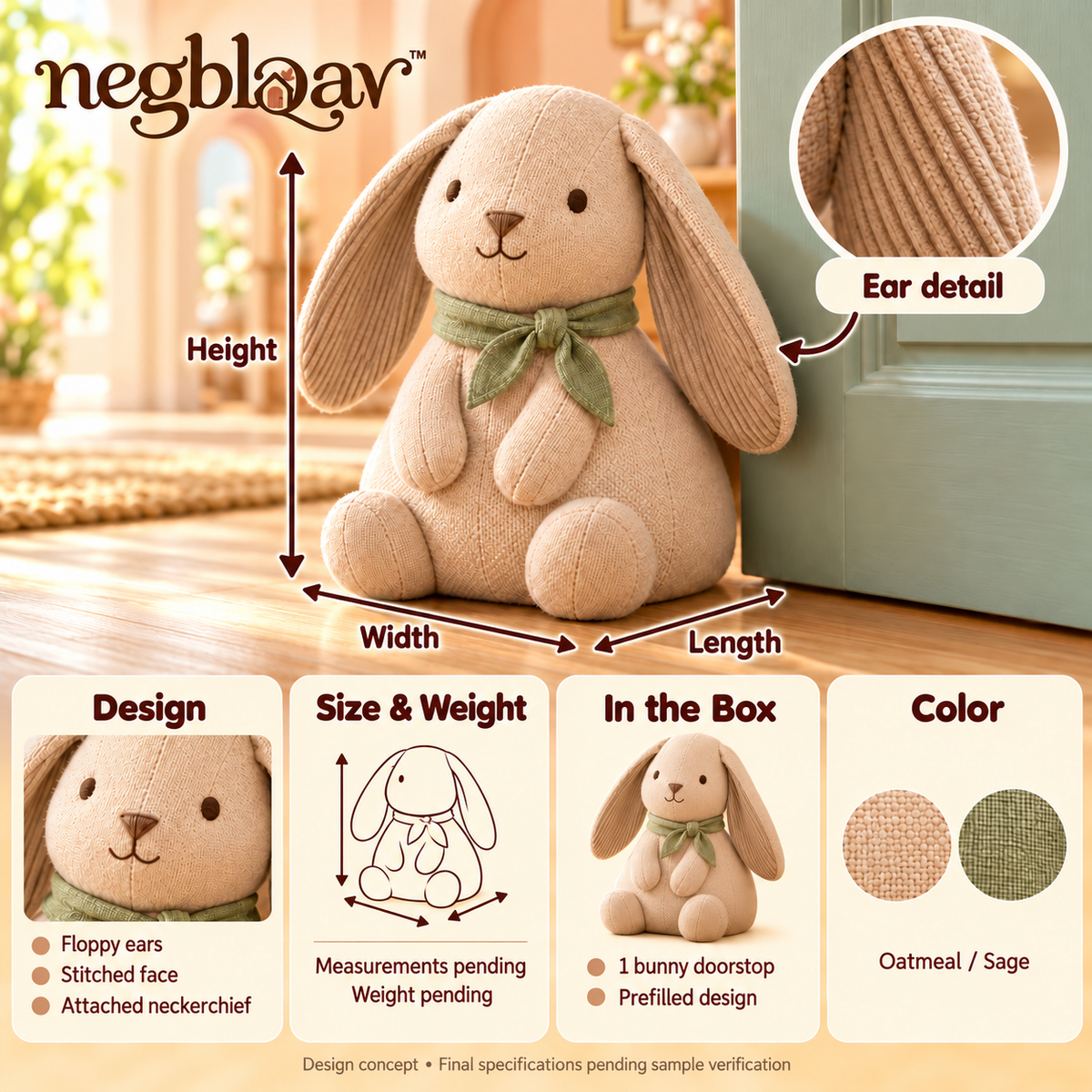 negblqav™ Bramble Bunny Weighted Door Stopper — Decorative Fabric Rabbit Doorstop for Interior Doors, Cozy Cottage Home Decor