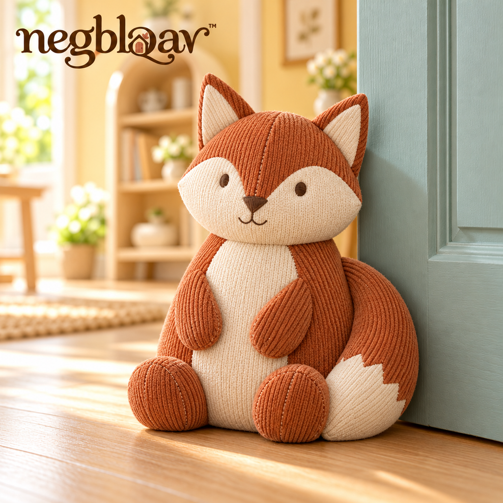 negblqav™ Maple Fox Weighted Door Stopper — Corduroy Animal Doorstop, Decorative Interior Door Holder for Living Rooms and Home Offices