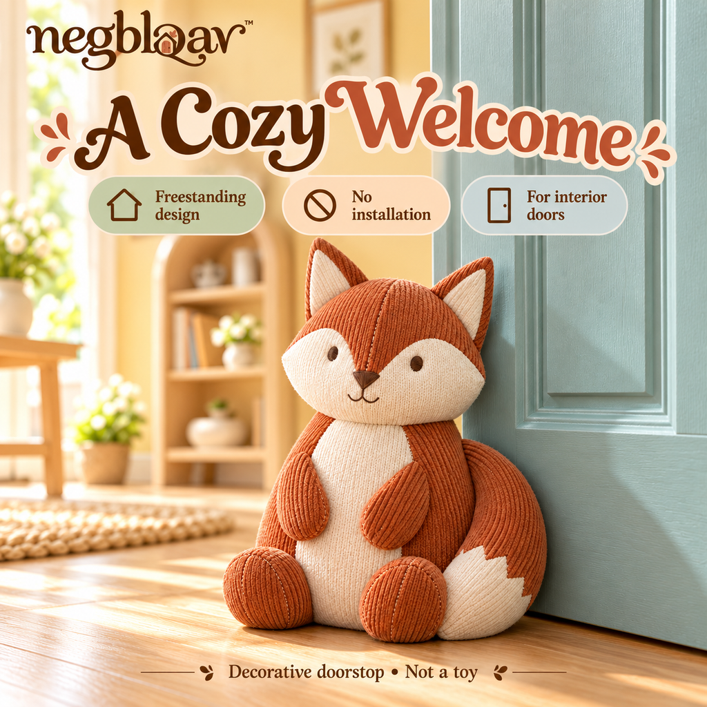 negblqav™ Maple Fox Weighted Door Stopper — Corduroy Animal Doorstop, Decorative Interior Door Holder for Living Rooms and Home Offices