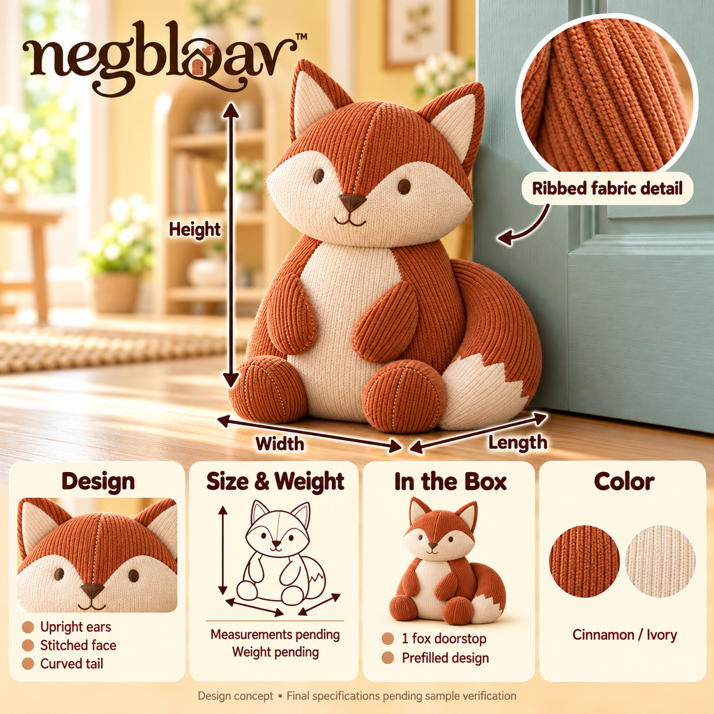 negblqav™ Maple Fox Weighted Door Stopper — Corduroy Animal Doorstop, Decorative Interior Door Holder for Living Rooms and Home Offices