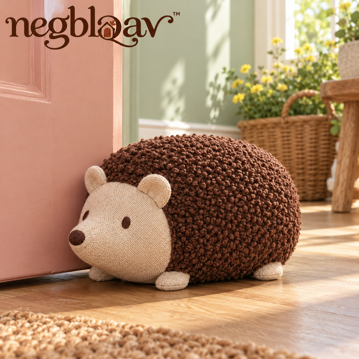 negblqav™ Hazel Hedgehog Weighted Door Stopper — Textured Fabric Animal Doorstop, Small Decorative Door Weight for Cozy Interiors