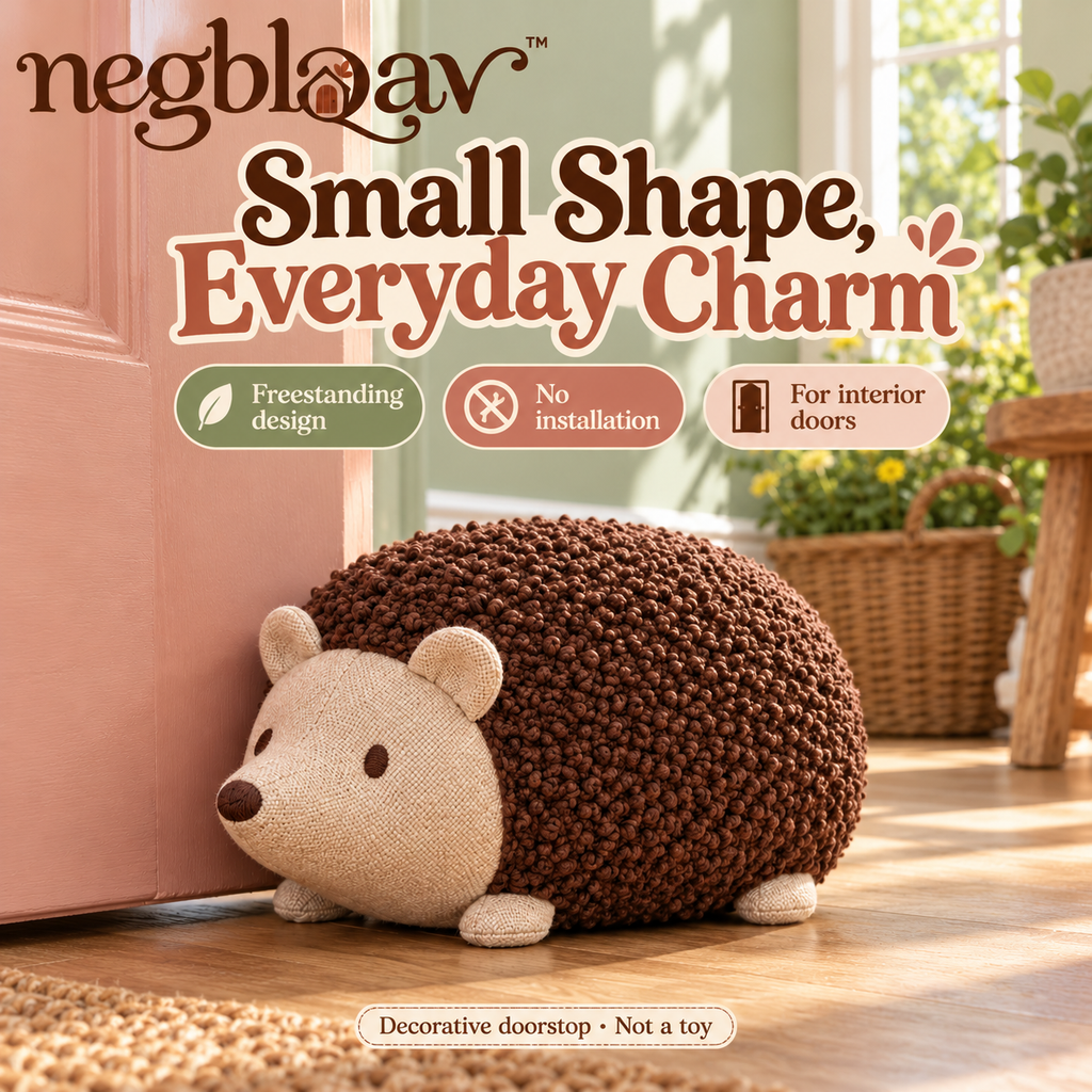 negblqav™ Hazel Hedgehog Weighted Door Stopper — Textured Fabric Animal Doorstop, Small Decorative Door Weight for Cozy Interiors
