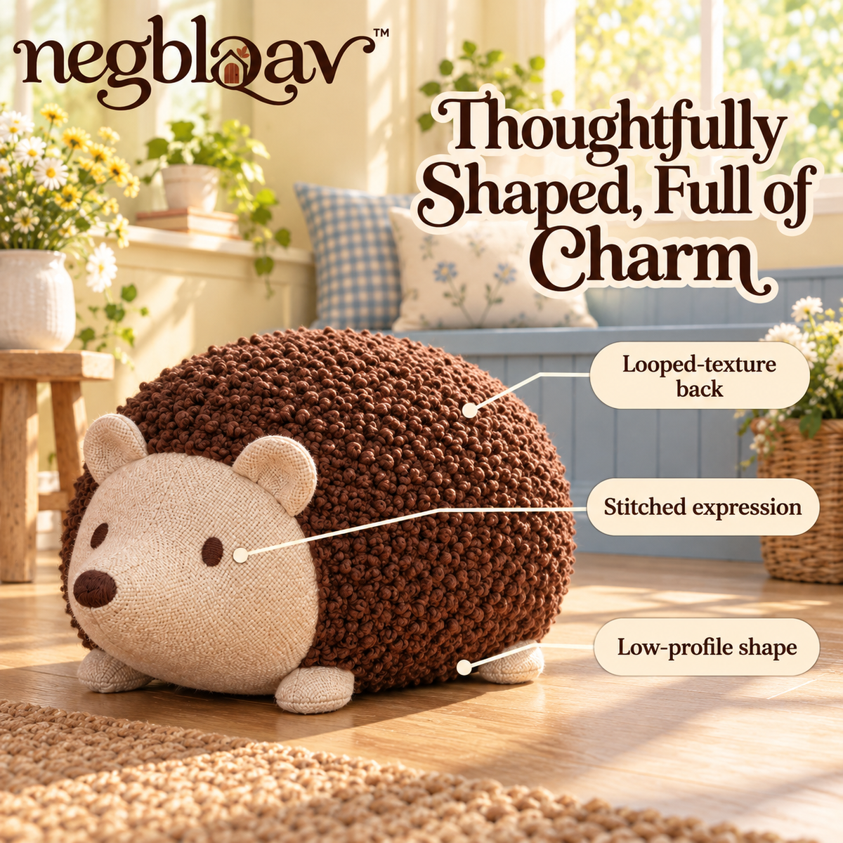 negblqav™ Hazel Hedgehog Weighted Door Stopper — Textured Fabric Animal Doorstop, Small Decorative Door Weight for Cozy Interiors
