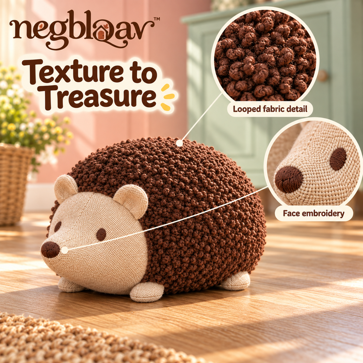 negblqav™ Hazel Hedgehog Weighted Door Stopper — Textured Fabric Animal Doorstop, Small Decorative Door Weight for Cozy Interiors