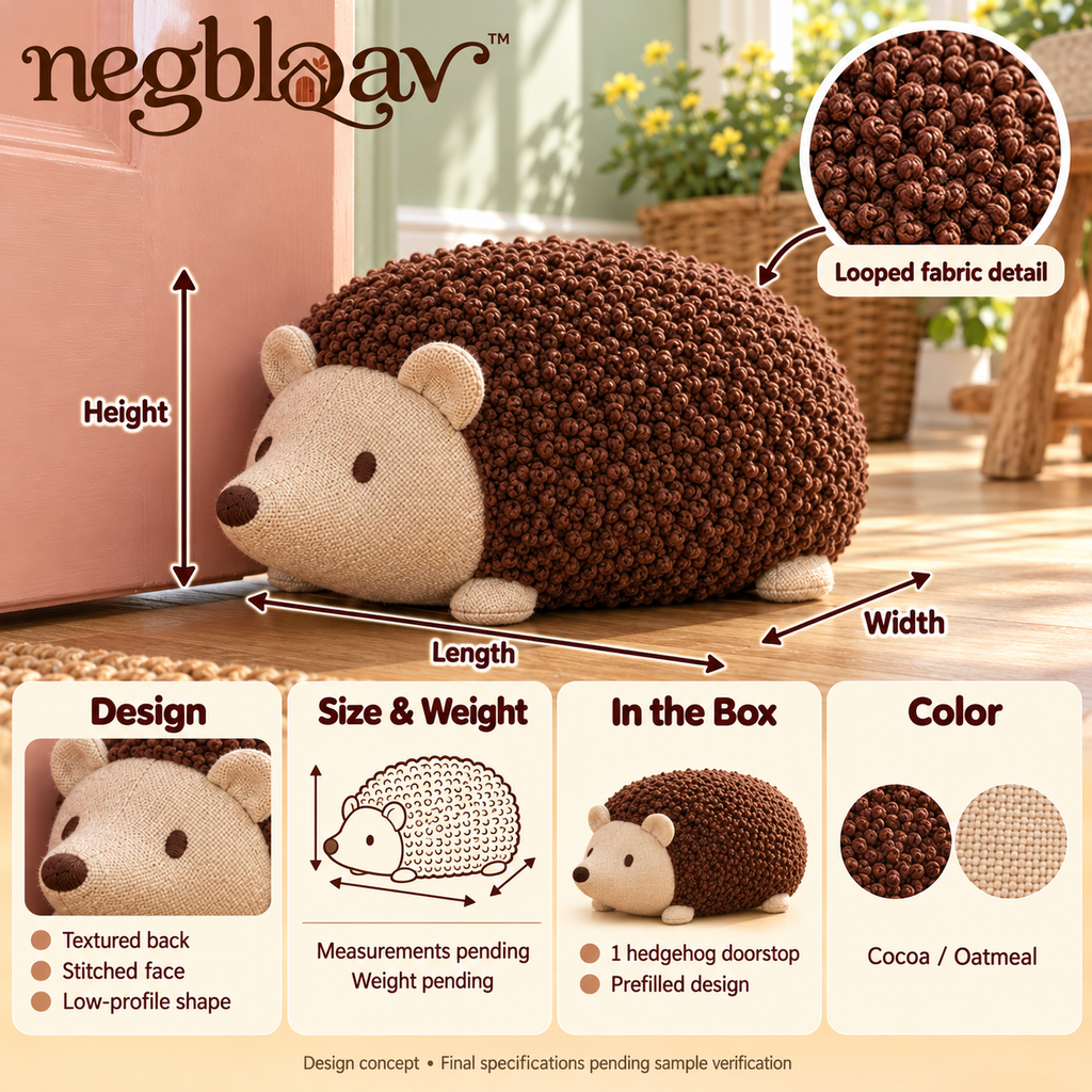 negblqav™ Hazel Hedgehog Weighted Door Stopper — Textured Fabric Animal Doorstop, Small Decorative Door Weight for Cozy Interiors