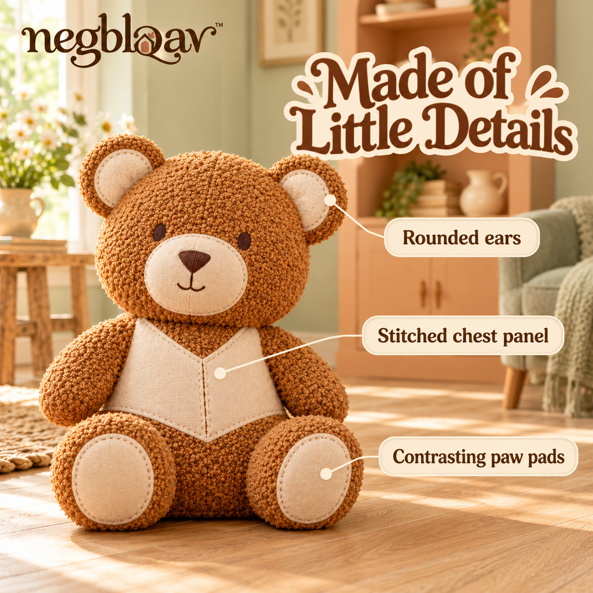 negblqav™ Honey Bear Weighted Door Stopper — Bouclé Fabric Bear Doorstop, Decorative Door Holder for Cottage and Farmhouse Interiors