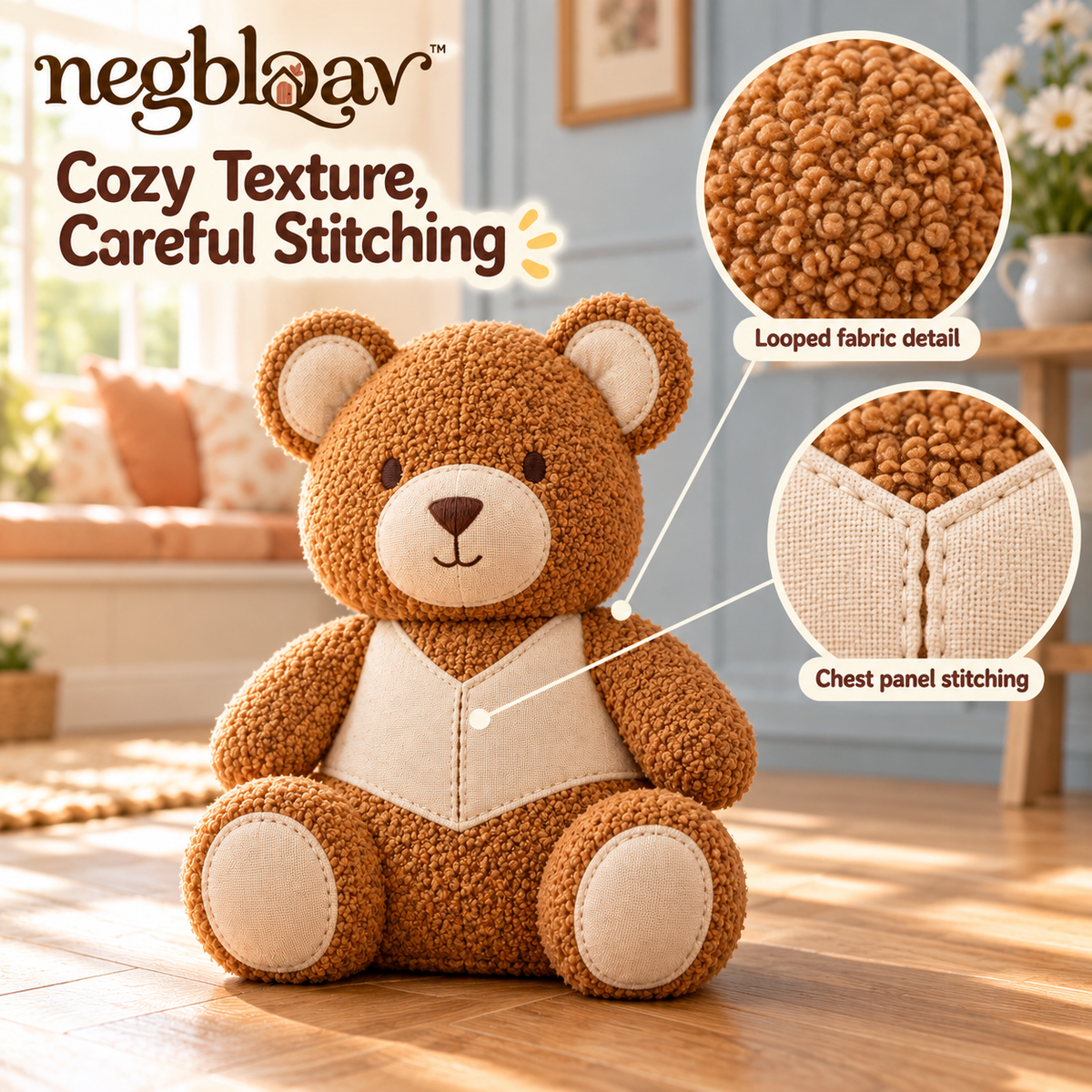 negblqav™ Honey Bear Weighted Door Stopper — Bouclé Fabric Bear Doorstop, Decorative Door Holder for Cottage and Farmhouse Interiors