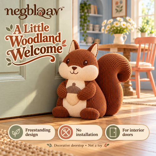 negblqav™ Acorn Squirrel Weighted Door Stopper — Decorative Woodland Animal Doorstop, Fabric Interior Door Weight with Curled Tail