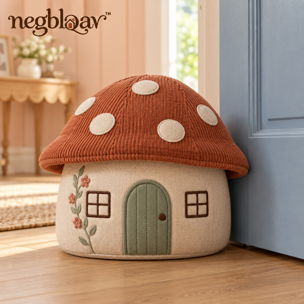 negblqav™ Toadstool Cottage Weighted Door Stopper — Mushroom House Fabric Doorstop, Whimsical Cottagecore Decor for Interior Doors