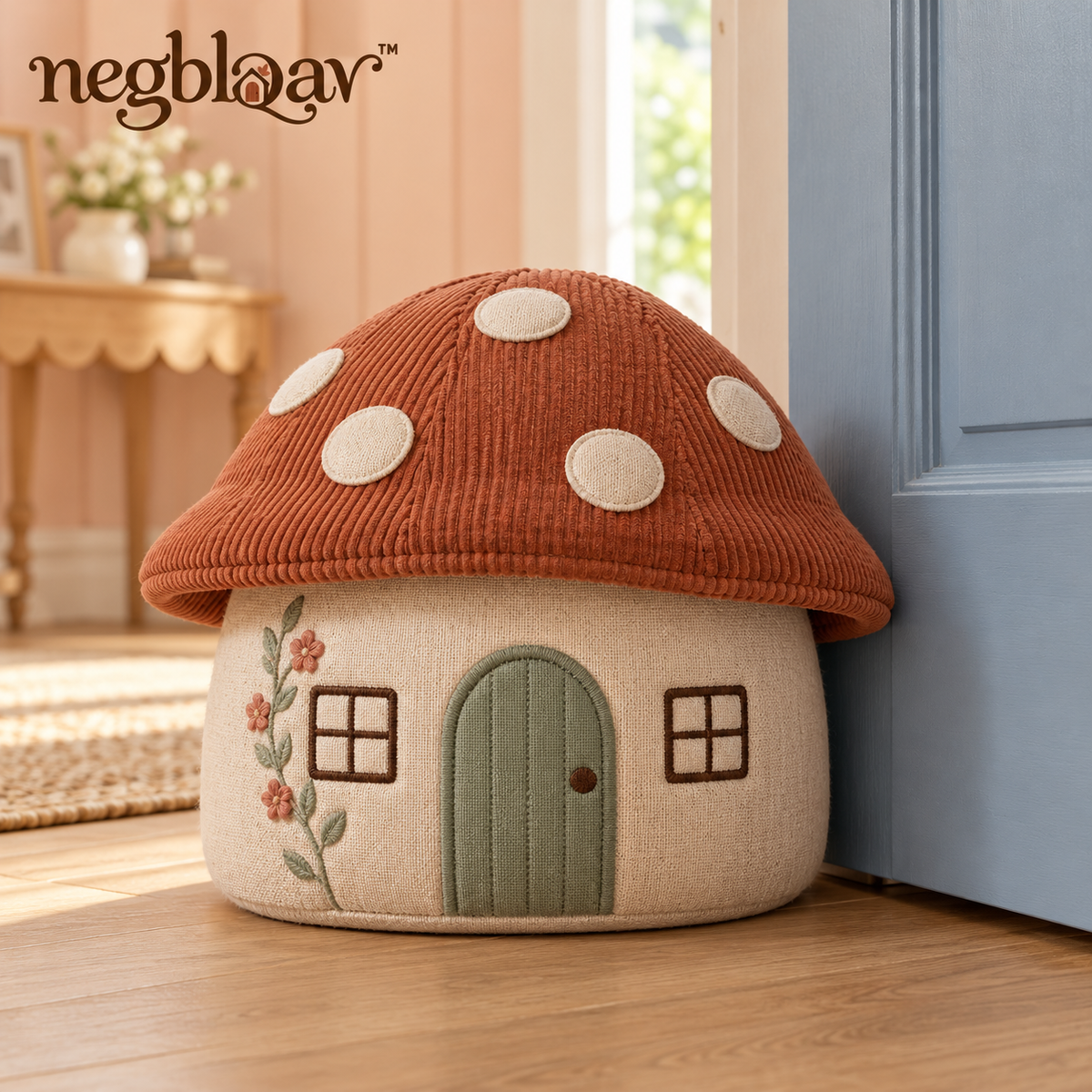 negblqav™ Toadstool Cottage Weighted Door Stopper — Mushroom House Fabric Doorstop, Whimsical Cottagecore Decor for Interior Doors