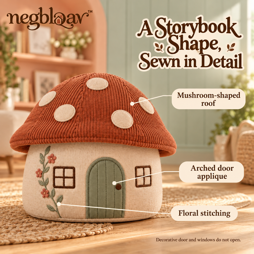negblqav™ Toadstool Cottage Weighted Door Stopper — Mushroom House Fabric Doorstop, Whimsical Cottagecore Decor for Interior Doors