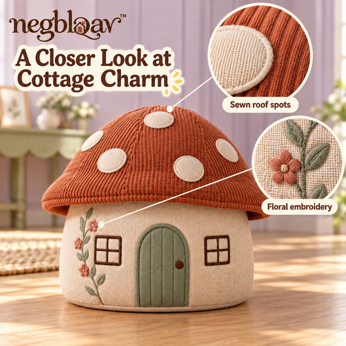 negblqav™ Toadstool Cottage Weighted Door Stopper — Mushroom House Fabric Doorstop, Whimsical Cottagecore Decor for Interior Doors