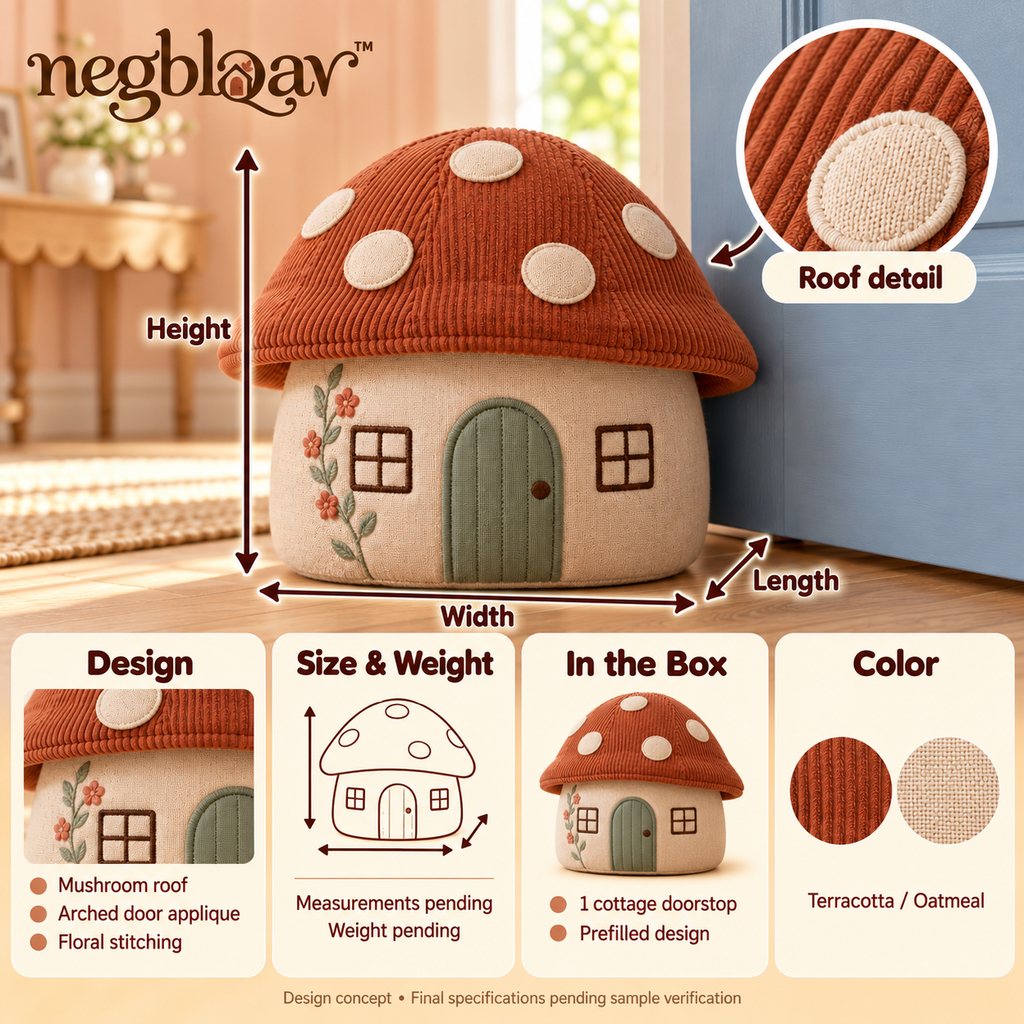 negblqav™ Toadstool Cottage Weighted Door Stopper — Mushroom House Fabric Doorstop, Whimsical Cottagecore Decor for Interior Doors