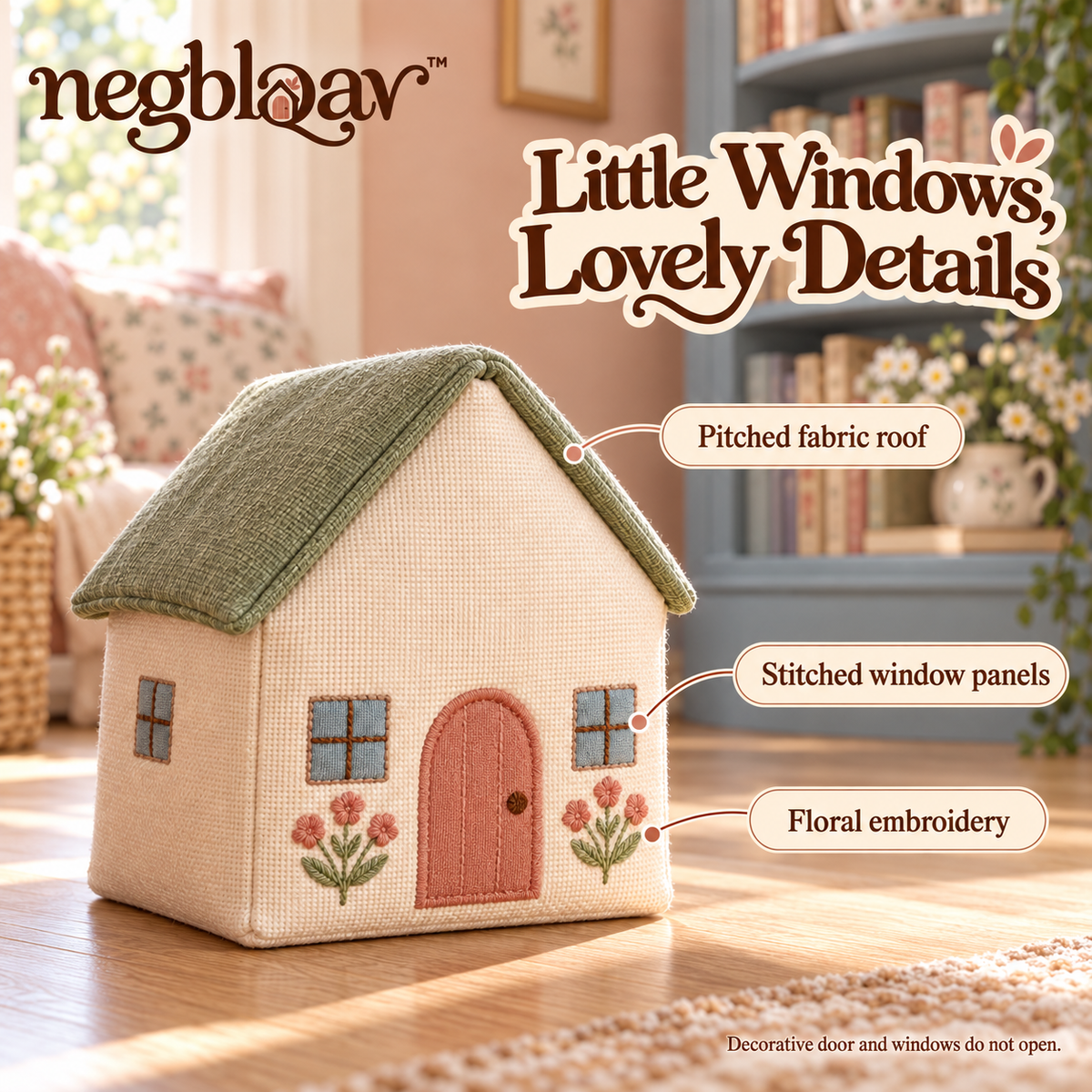 negblqav™ Willow Cottage Weighted Door Stopper — Fabric House Doorstop with Floral Embroidery, Decorative Interior Door Holder