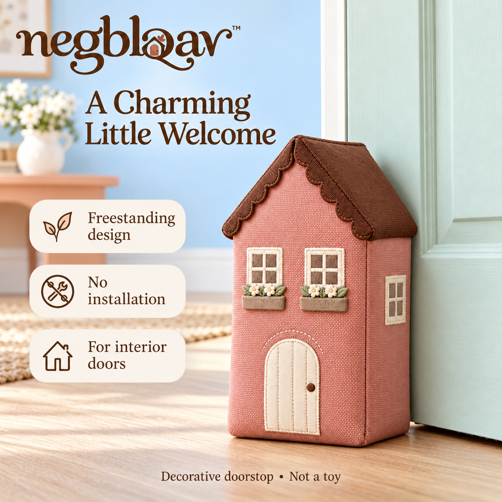negblqav™ Rosewood Townhouse Weighted Door Stopper — Tall Fabric Cottage Doorstop, Decorative House Door Holder with Scalloped Roof