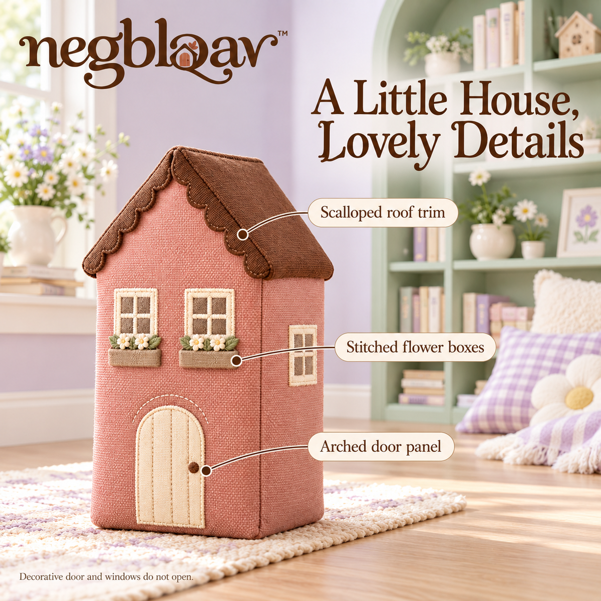 negblqav™ Rosewood Townhouse Weighted Door Stopper — Tall Fabric Cottage Doorstop, Decorative House Door Holder with Scalloped Roof