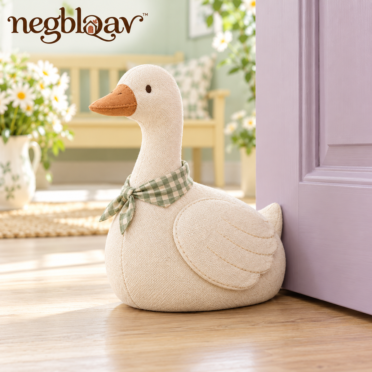 negblqav™ Daisy Goose Weighted Door Stopper — Decorative Fabric Goose Doorstop, Cottage Farmhouse Interior Door Holder
