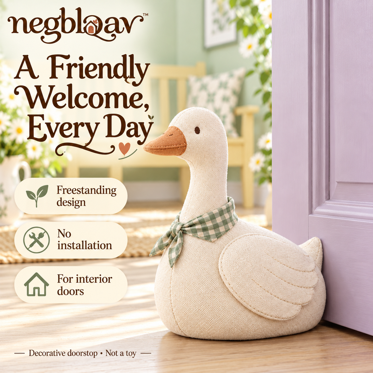 negblqav™ Daisy Goose Weighted Door Stopper — Decorative Fabric Goose Doorstop, Cottage Farmhouse Interior Door Holder