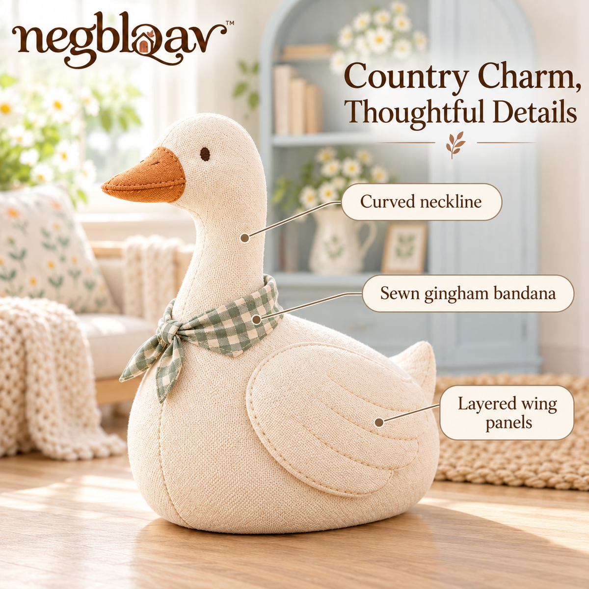 negblqav™ Daisy Goose Weighted Door Stopper — Decorative Fabric Goose Doorstop, Cottage Farmhouse Interior Door Holder