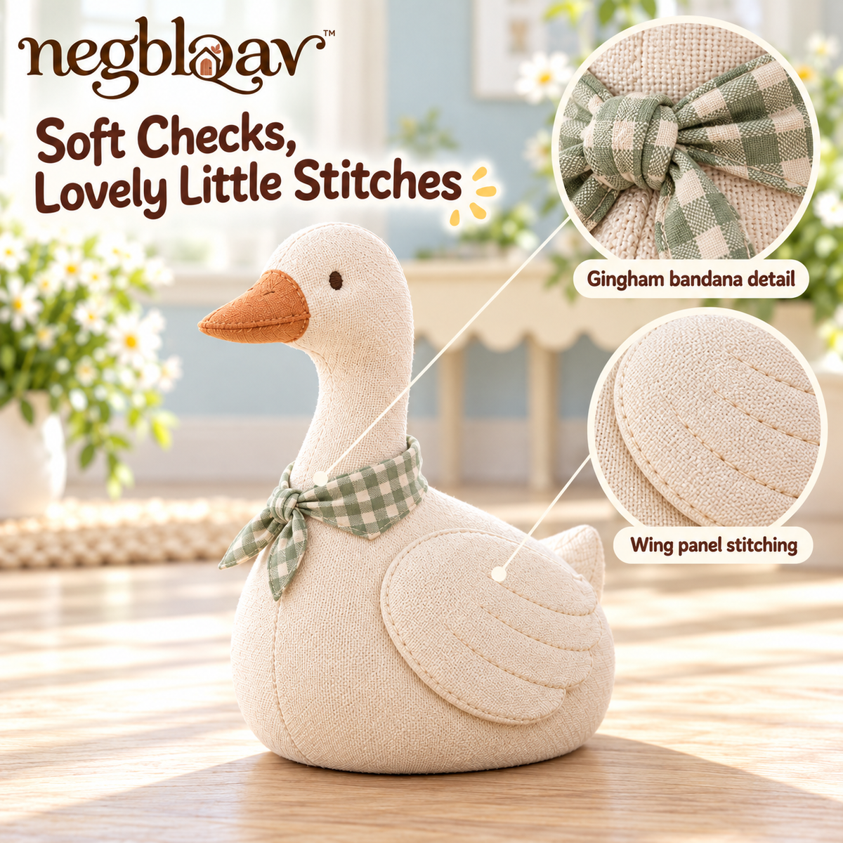 negblqav™ Daisy Goose Weighted Door Stopper — Decorative Fabric Goose Doorstop, Cottage Farmhouse Interior Door Holder