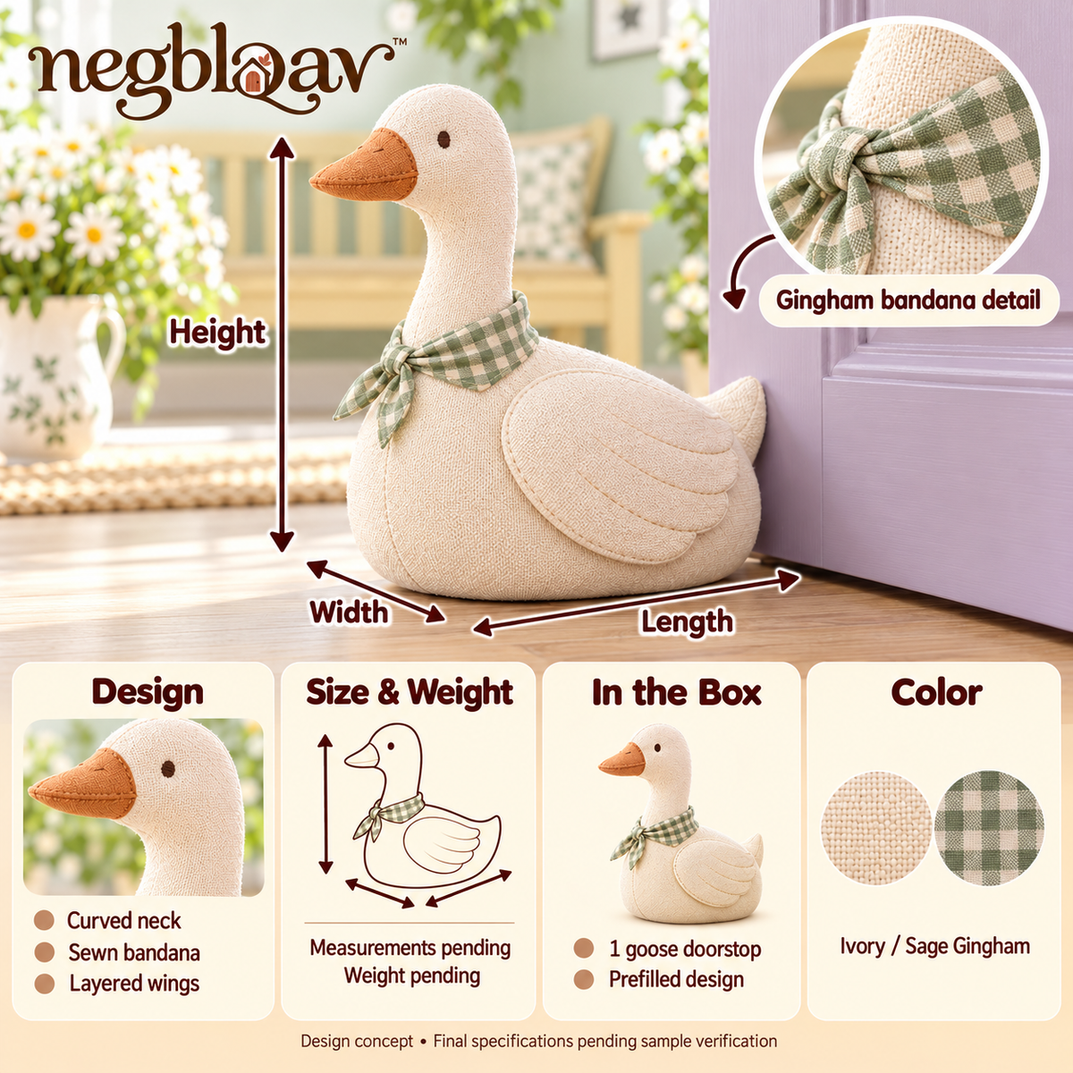 negblqav™ Daisy Goose Weighted Door Stopper — Decorative Fabric Goose Doorstop, Cottage Farmhouse Interior Door Holder