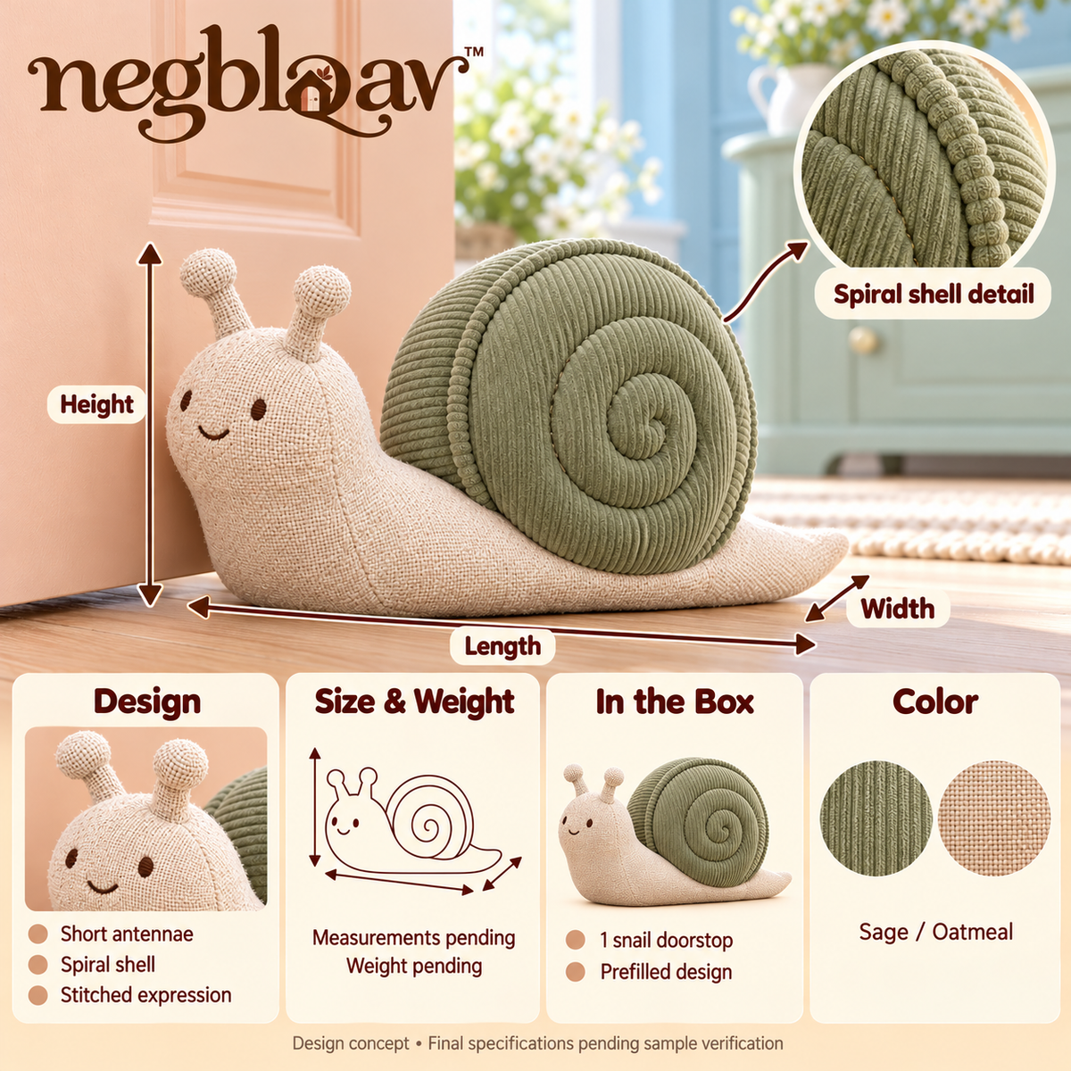 negblqav™ Clover Snail Weighted Door Stopper — Decorative Fabric Animal Doorstop with Spiral Shell, Whimsical Indoor Door Weight