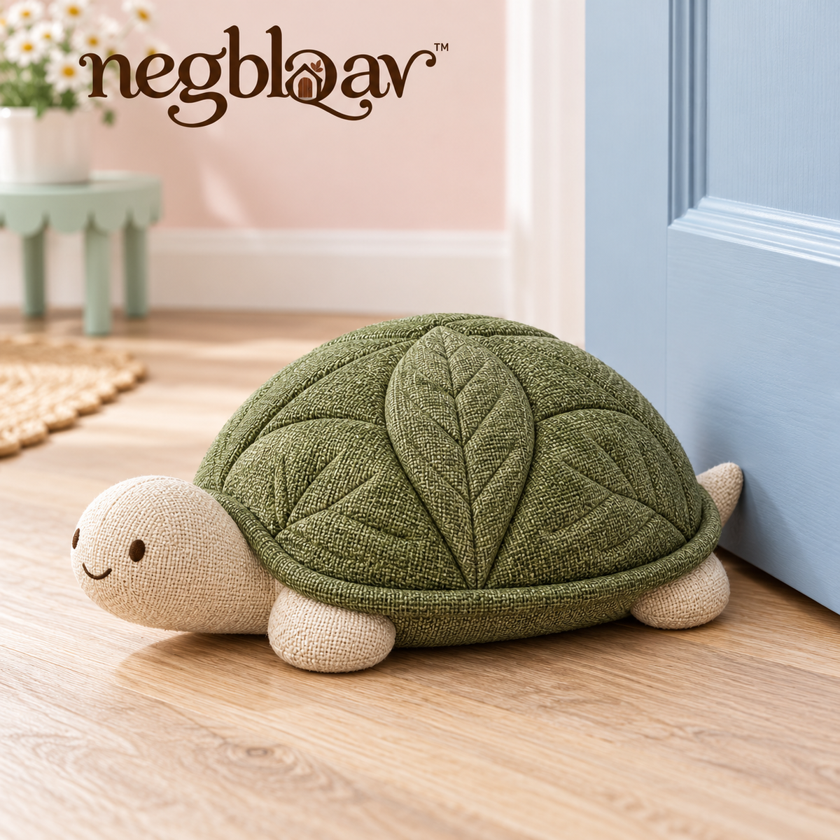 negblqav™ Fern Turtle Weighted Door Stopper — Quilted Fabric Animal Doorstop, Decorative Interior Door Weight for Cottage Home Decor