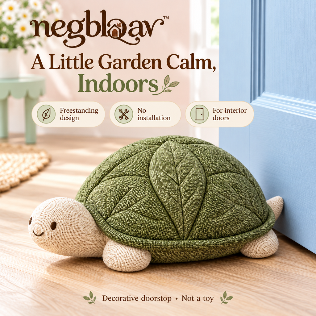 negblqav™ Fern Turtle Weighted Door Stopper — Quilted Fabric Animal Doorstop, Decorative Interior Door Weight for Cottage Home Decor
