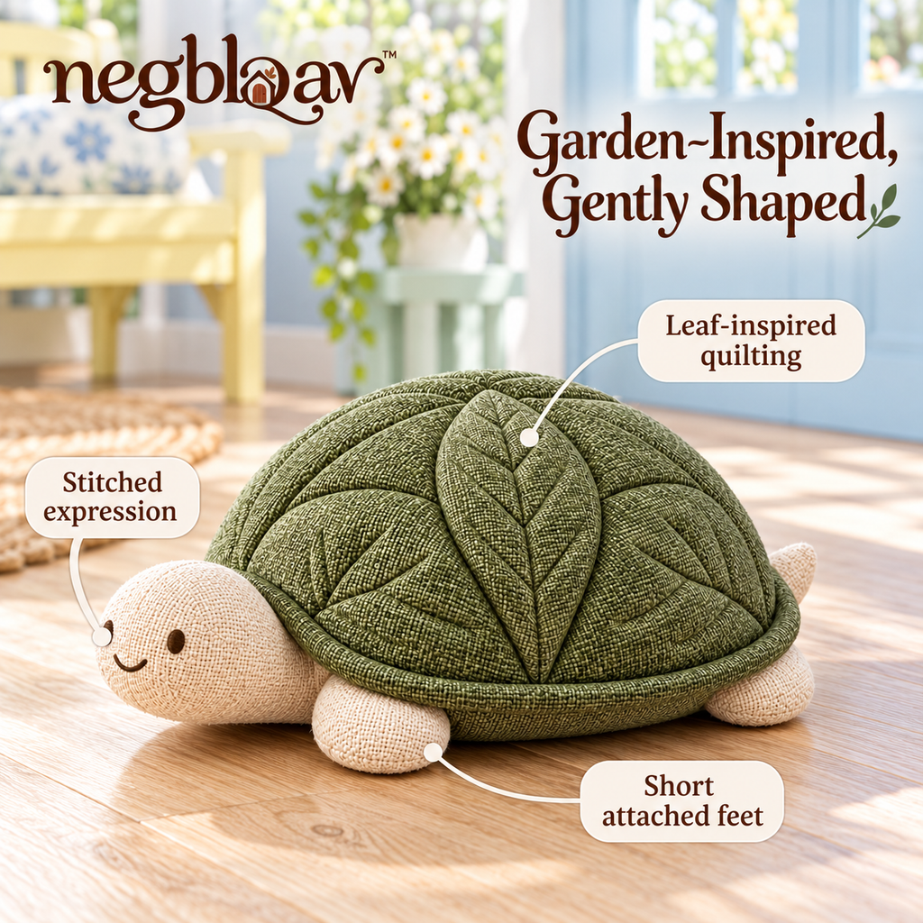 negblqav™ Fern Turtle Weighted Door Stopper — Quilted Fabric Animal Doorstop, Decorative Interior Door Weight for Cottage Home Decor
