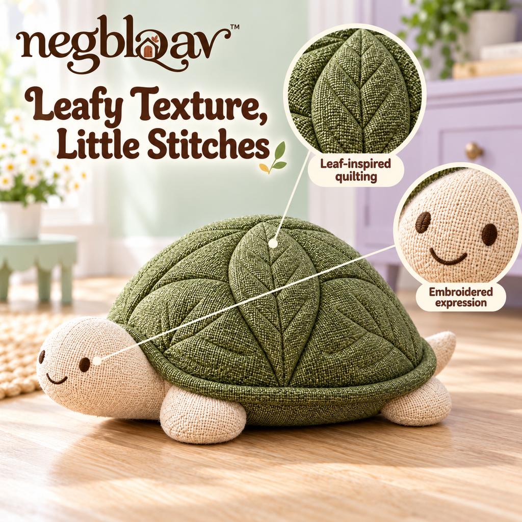 negblqav™ Fern Turtle Weighted Door Stopper — Quilted Fabric Animal Doorstop, Decorative Interior Door Weight for Cottage Home Decor
