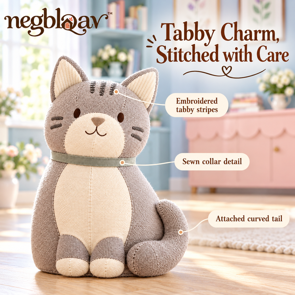 negblqav™ Pippin Tabby Cat Weighted Door Stopper — Decorative Fabric Cat Doorstop, Cozy Interior Door Holder with Embroidered Stripes