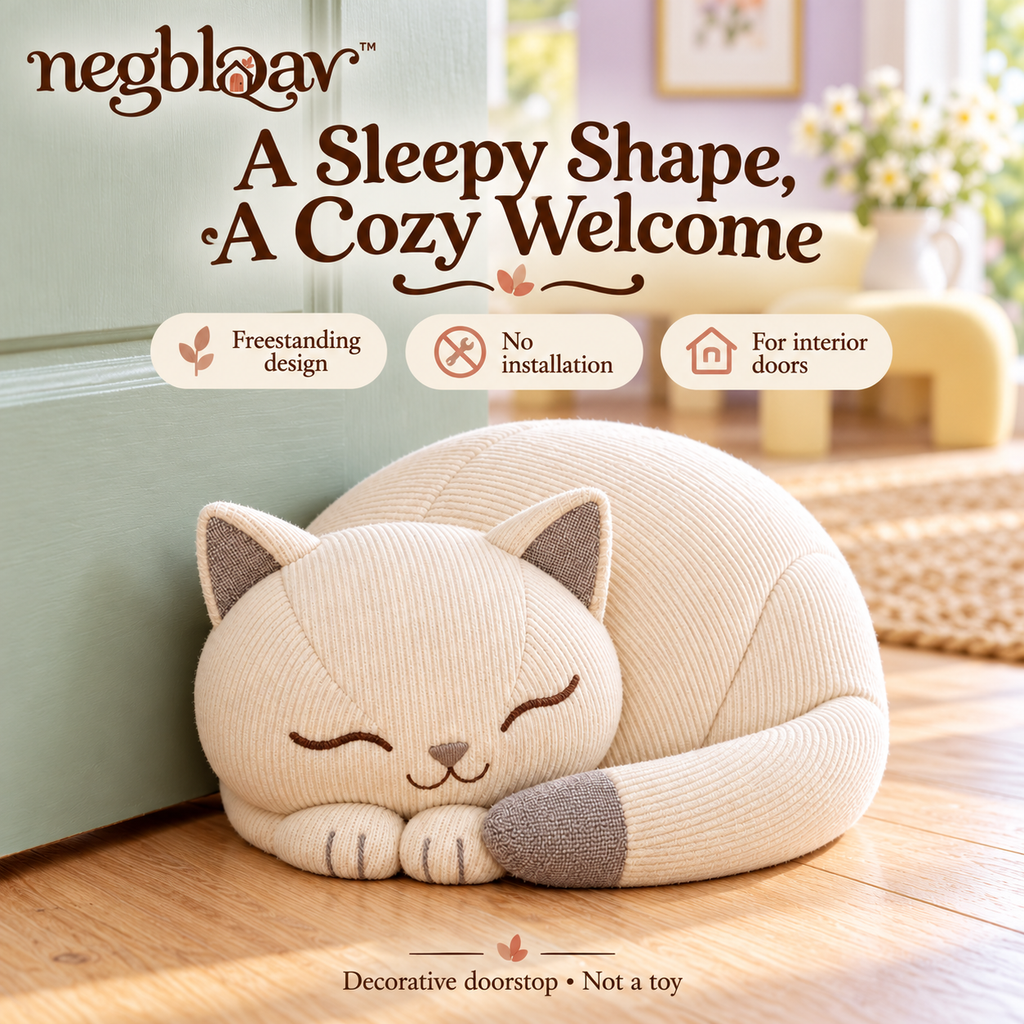 negblqav™ Mochi Curled Cat Weighted Door Stopper — Sleeping Cat Fabric Doorstop, Round Decorative Door Weight for Cozy Home Interiors