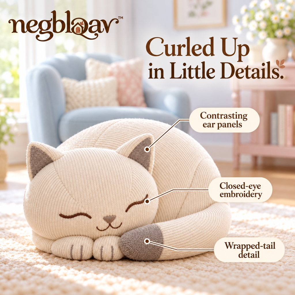 negblqav™ Mochi Curled Cat Weighted Door Stopper — Sleeping Cat Fabric Doorstop, Round Decorative Door Weight for Cozy Home Interiors