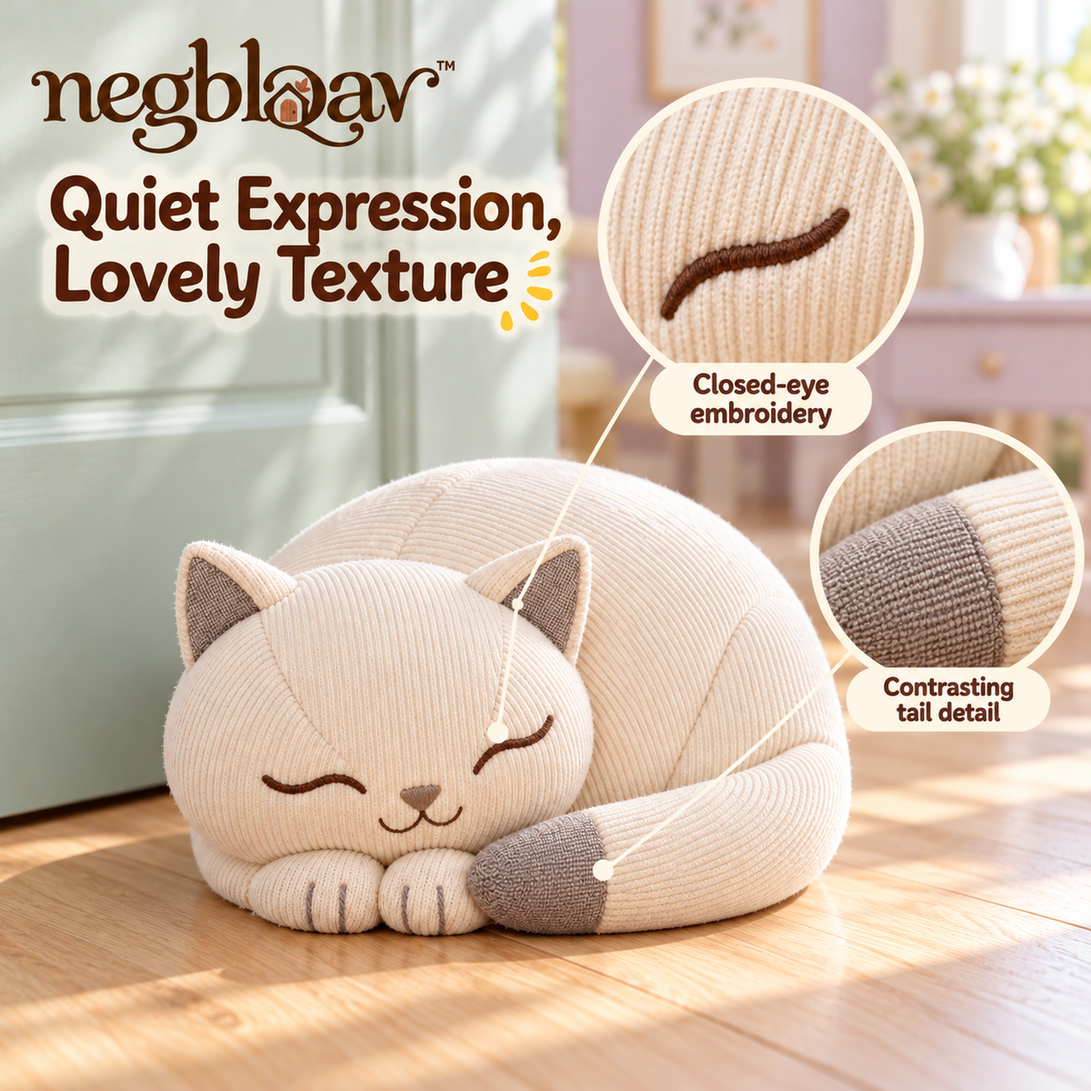 negblqav™ Mochi Curled Cat Weighted Door Stopper — Sleeping Cat Fabric Doorstop, Round Decorative Door Weight for Cozy Home Interiors