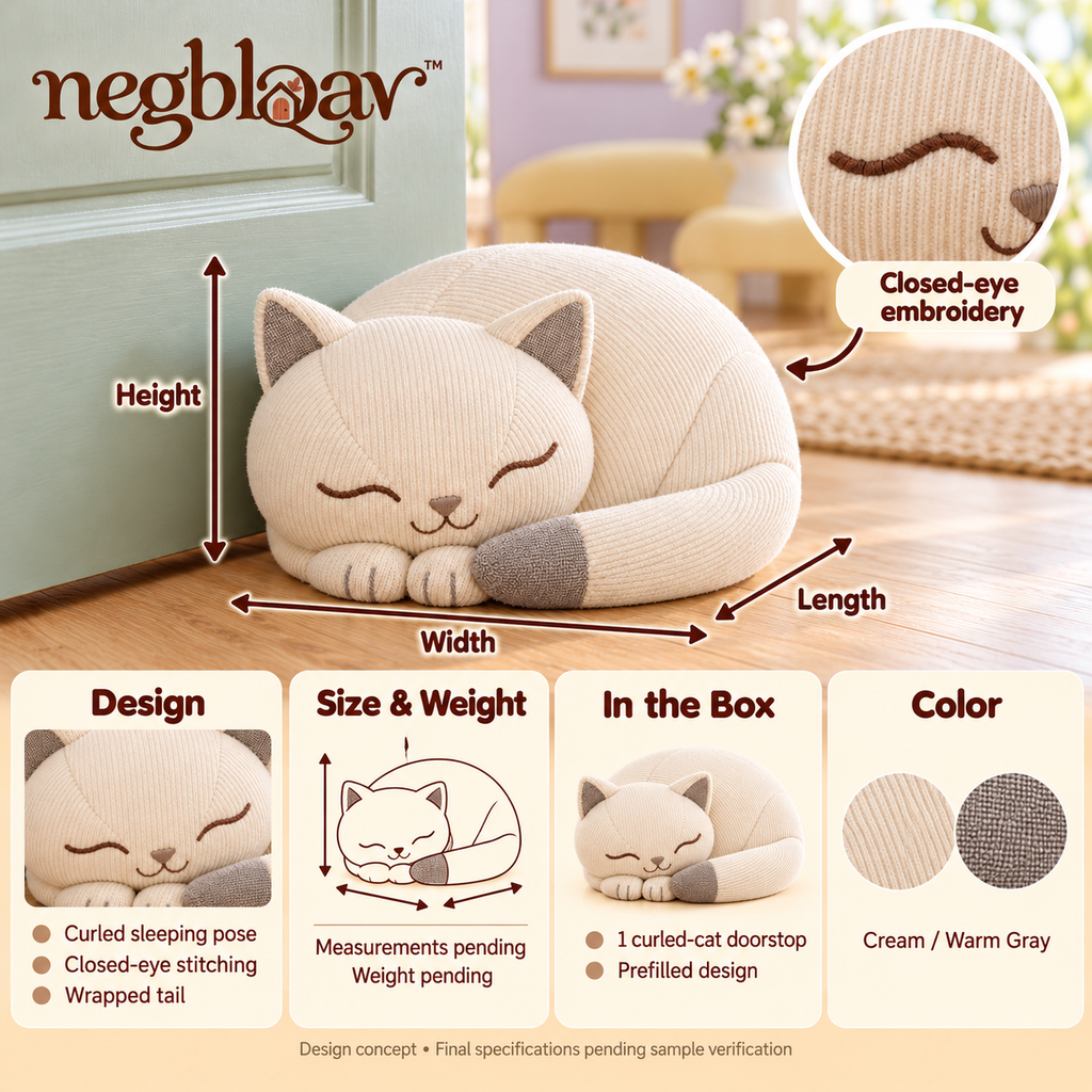 negblqav™ Mochi Curled Cat Weighted Door Stopper — Sleeping Cat Fabric Doorstop, Round Decorative Door Weight for Cozy Home Interiors