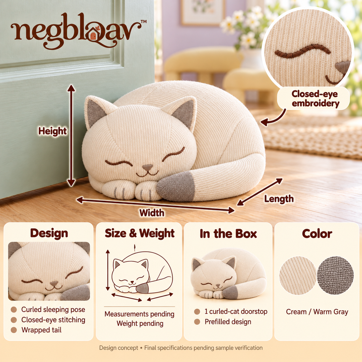 negblqav™ Mochi Curled Cat Weighted Door Stopper — Sleeping Cat Fabric Doorstop, Round Decorative Door Weight for Cozy Home Interiors